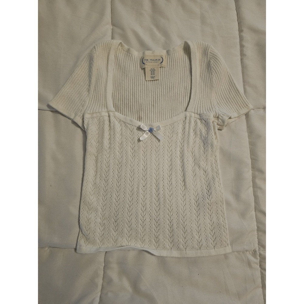 The Prairie by Rachel Ashwell White Knit Top Bow Detail Women's XS Cottagecore‎
